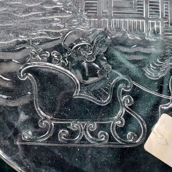 Libby Winter Christmas Holiday Sleigh Ride Clear Glass Serving Platter Plate - Picture 5 of 10
